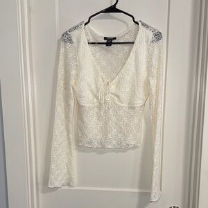 Just Polly Cream Lace V-Neck Blouse